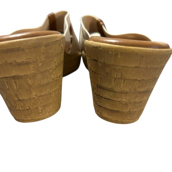 Italian Shoemaker Slip On Wedge Sandals SZ 7 Beige Flex Strap Open Toe - Picture 5 of 9